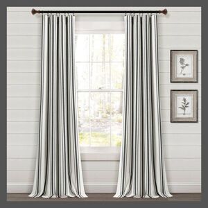 Lush Decor - 2pk 42"x84" Light Filtering Farmhouse Striped Yarn Black